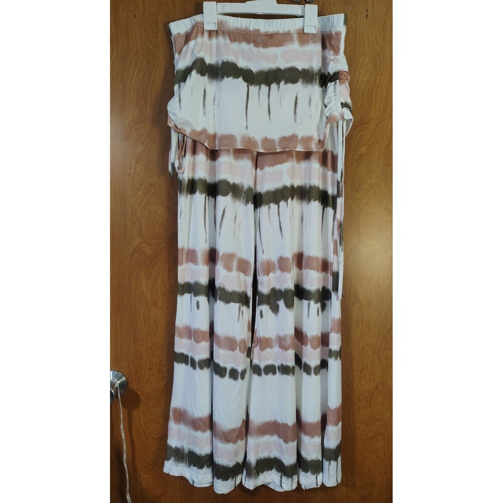 Pants With Skirt Overlay Sz 0XL Off White Green Tan Boho Bohemian Tie Dye Hippie